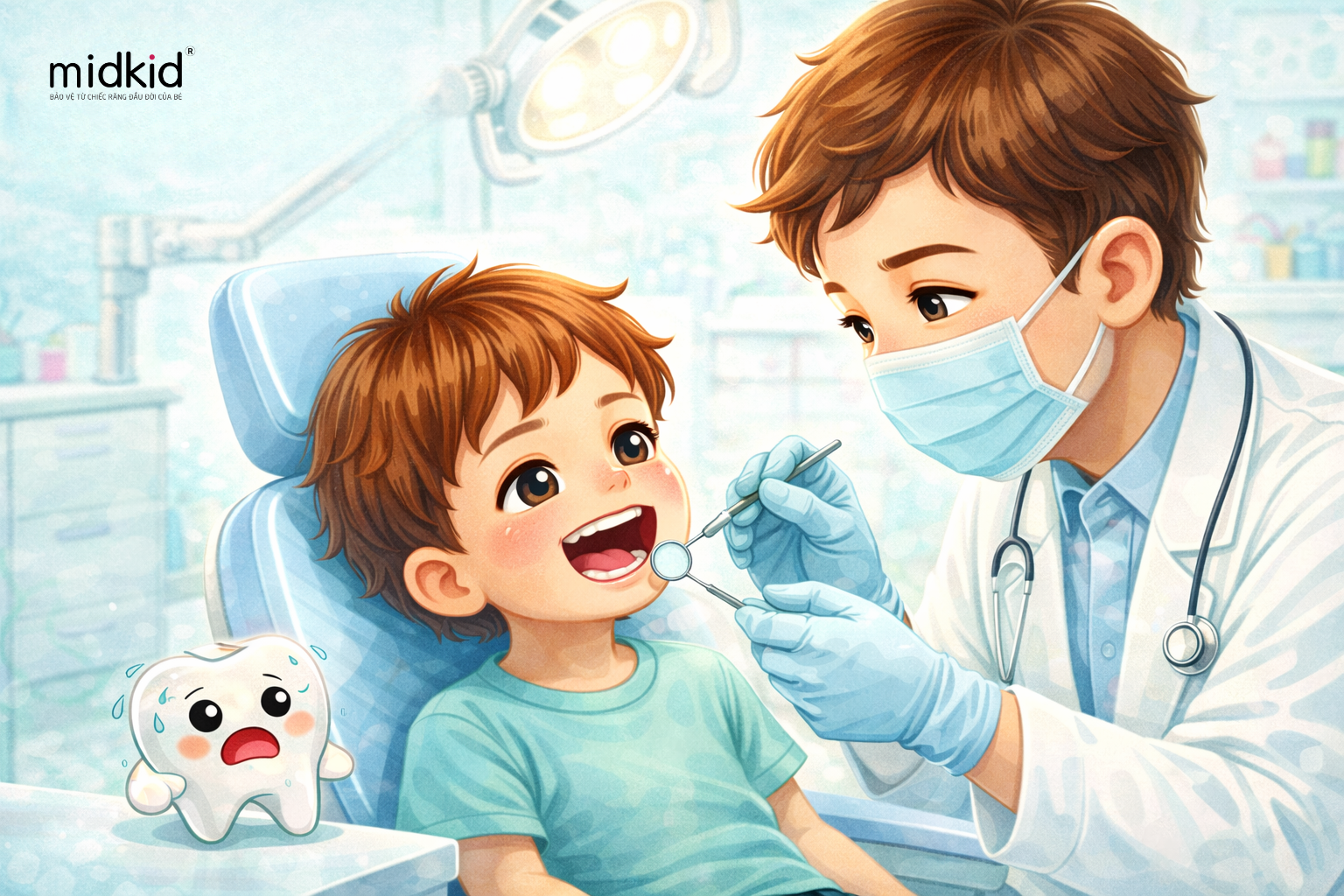 a bé đi khám răng định kỳ tại nha sĩ