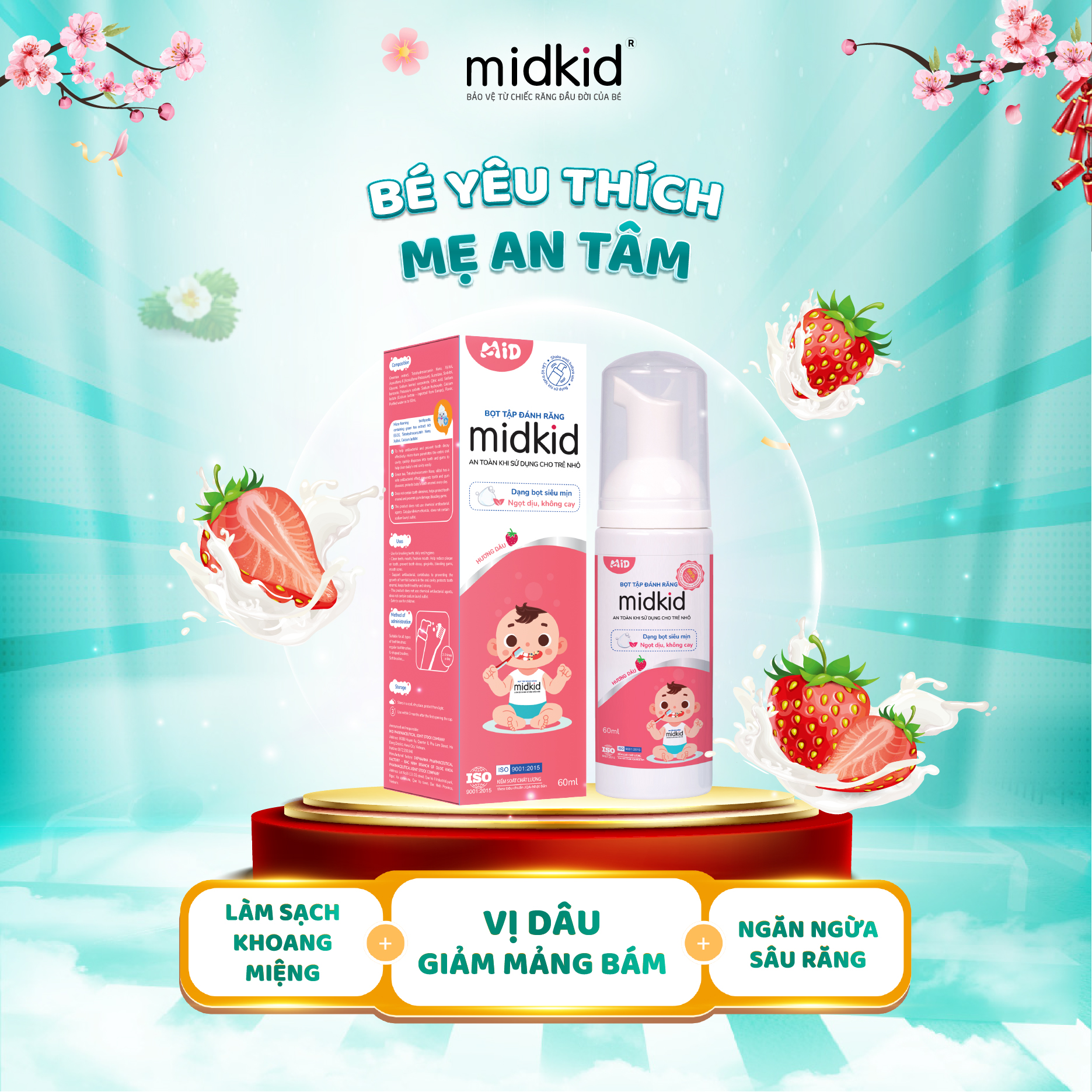 bọt tập đánh răng Midkid hương dâu giúp bé yêu thích đánh răng